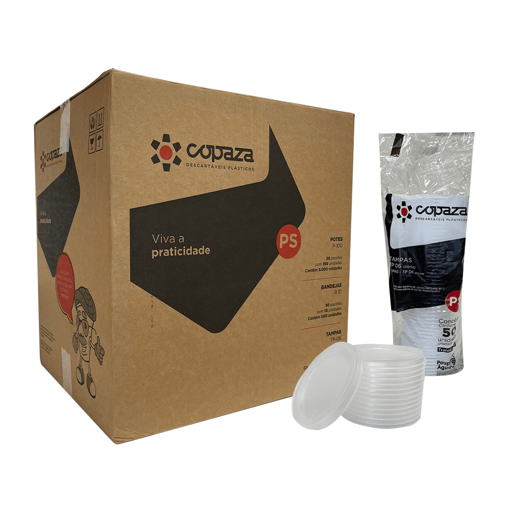 Produto Tampa Descartável TP06 sem Furo Translúcida para Copo 100ml e Potes 75/100/120ml Copaza 3.000 unidades