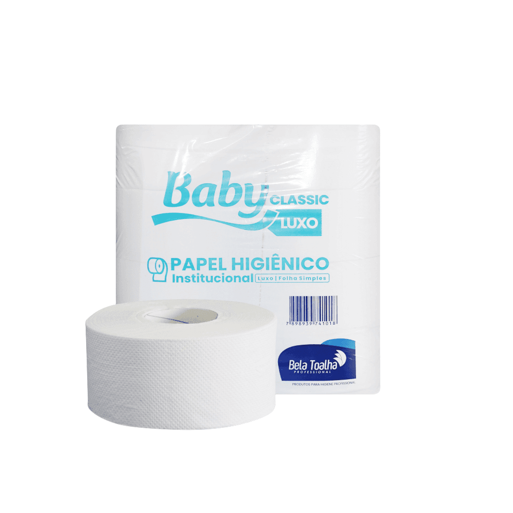 Produto Papel Higiênico Rolão Folha Simples Baby Classic Luxo 8 rolos de 300m