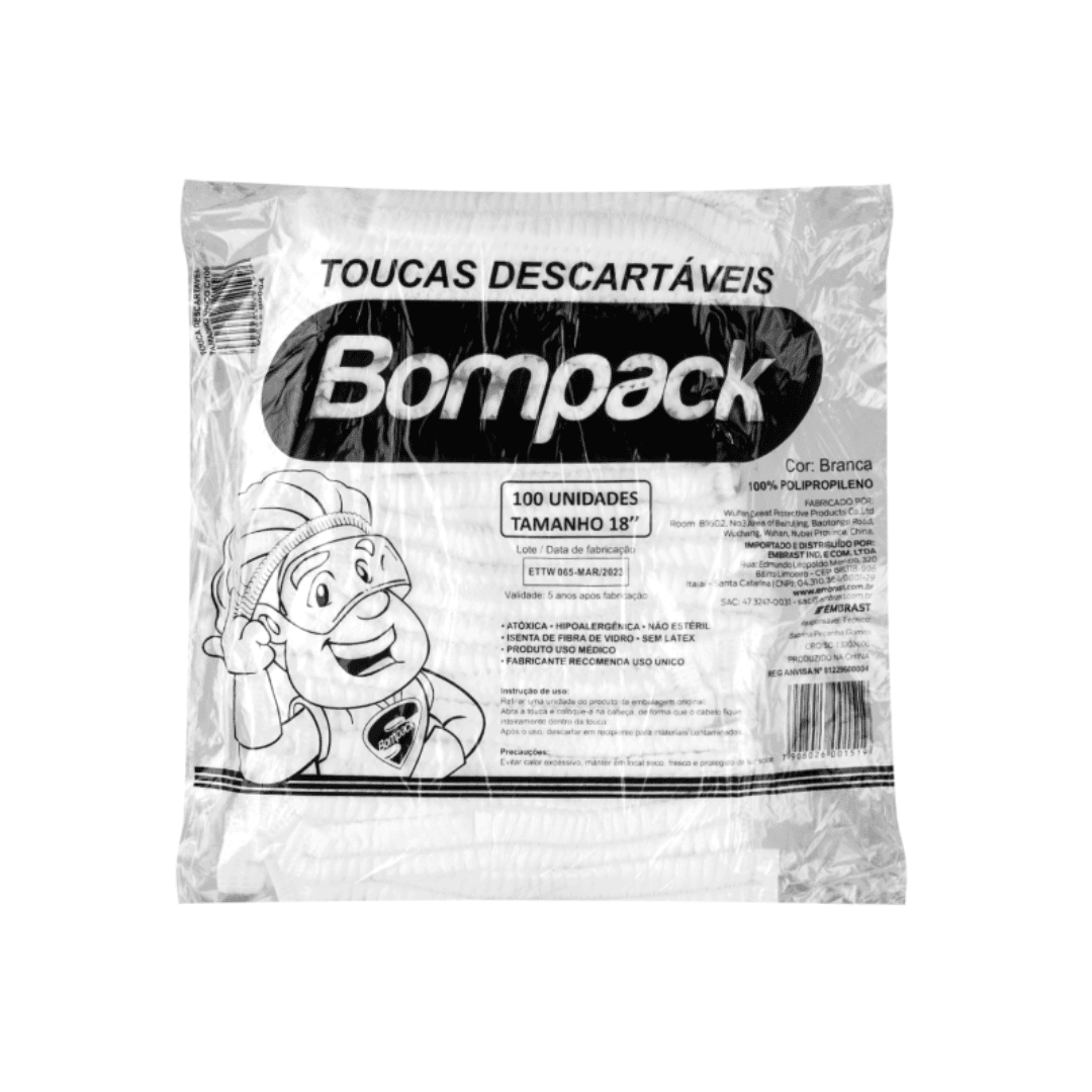 Produto Touca Bompack TNT Branca Sanfonada