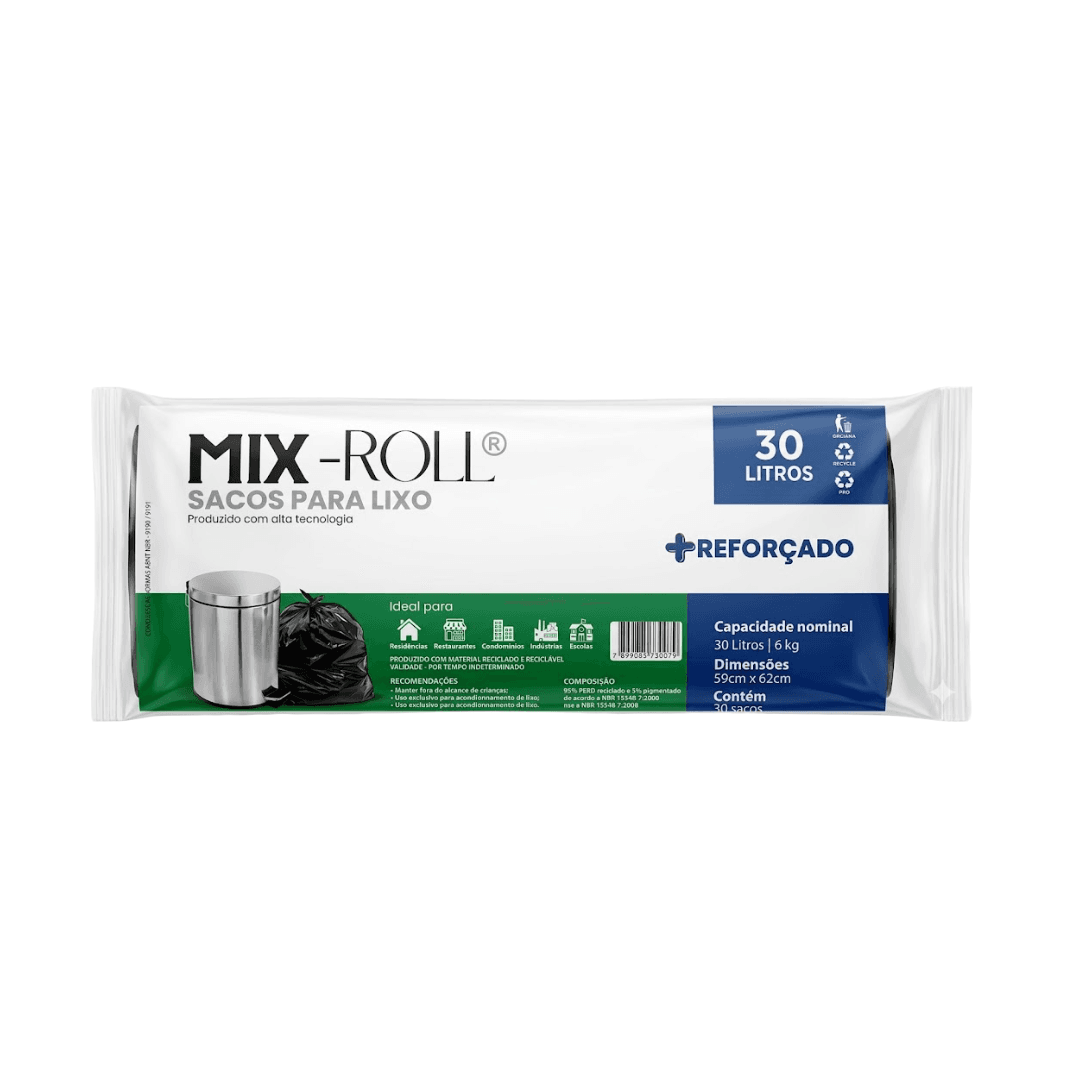 Produto Saco para Lixo 30L Preto Reforçado c/30 Mix-Roll