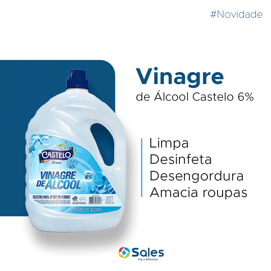 Vinagre de Álcool 6% Castelo 5L Indicado para Limpeza